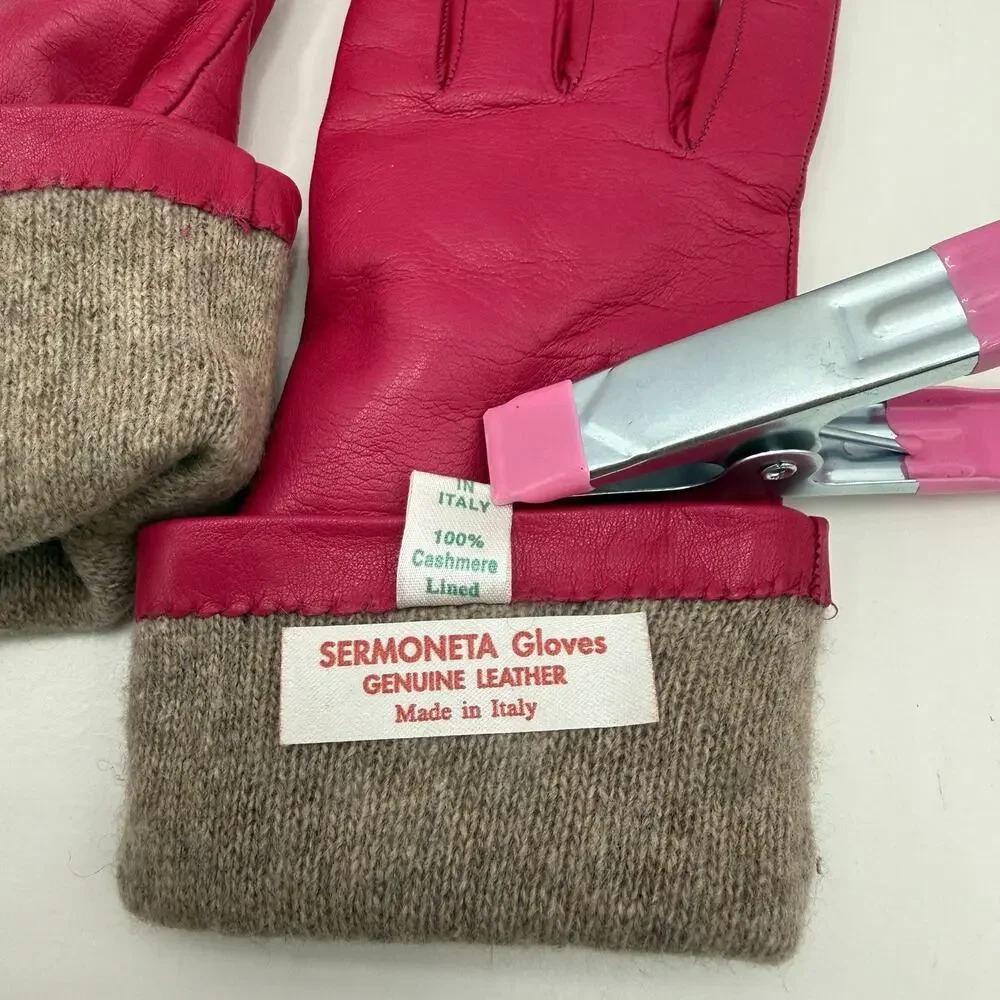 Sermoneta Women's‎ Bright Pink  Leather Cashmere Lined Made Italy Vtg Sz 7.5 EUC